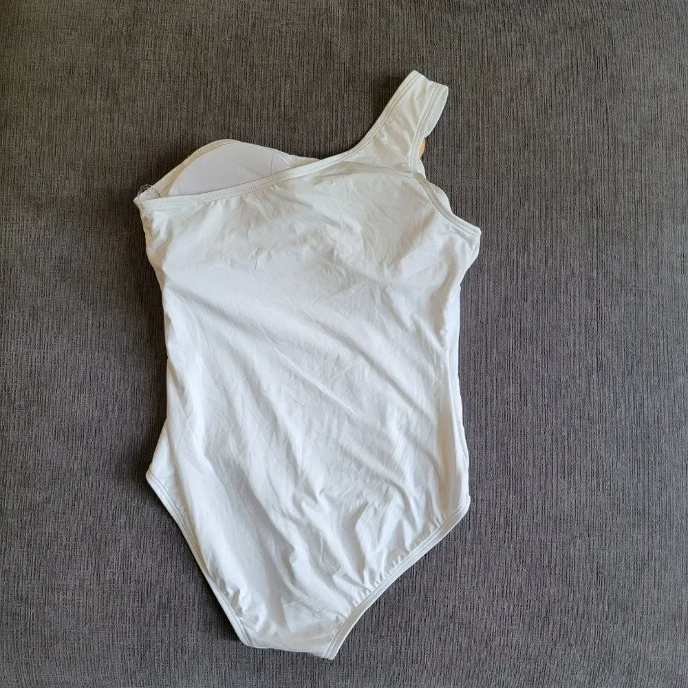 Michael Kors WHITE Iconic gold ring Solids One Shoulder One-Piece Swimsu…